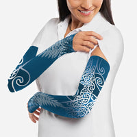Aotearoa Maori Koru Curves Arm Sleeves Silver Ferns - Navy Blue LT7 - Polynesian Pride