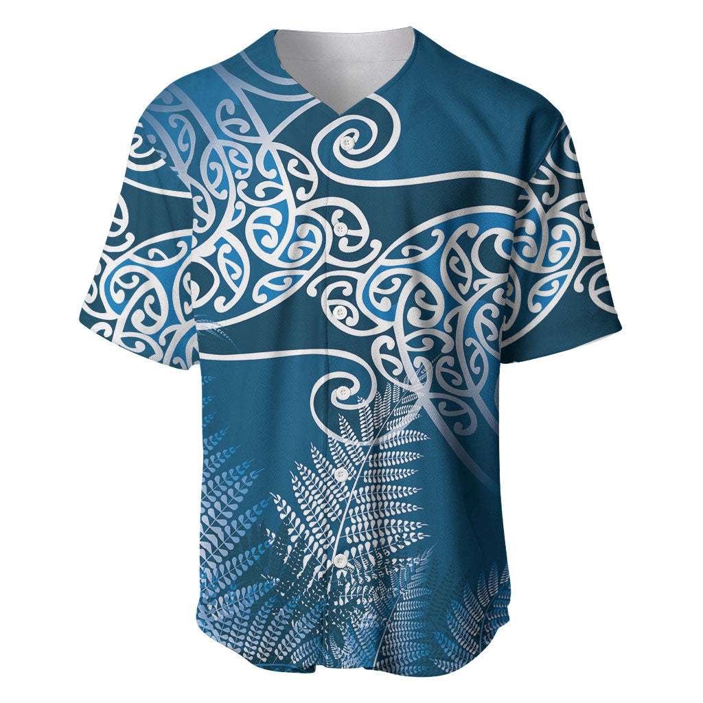 Aotearoa Maori Koru Curves Baseball Jersey Silver Ferns - Navy Blue LT7 Navy Blue - Polynesian Pride