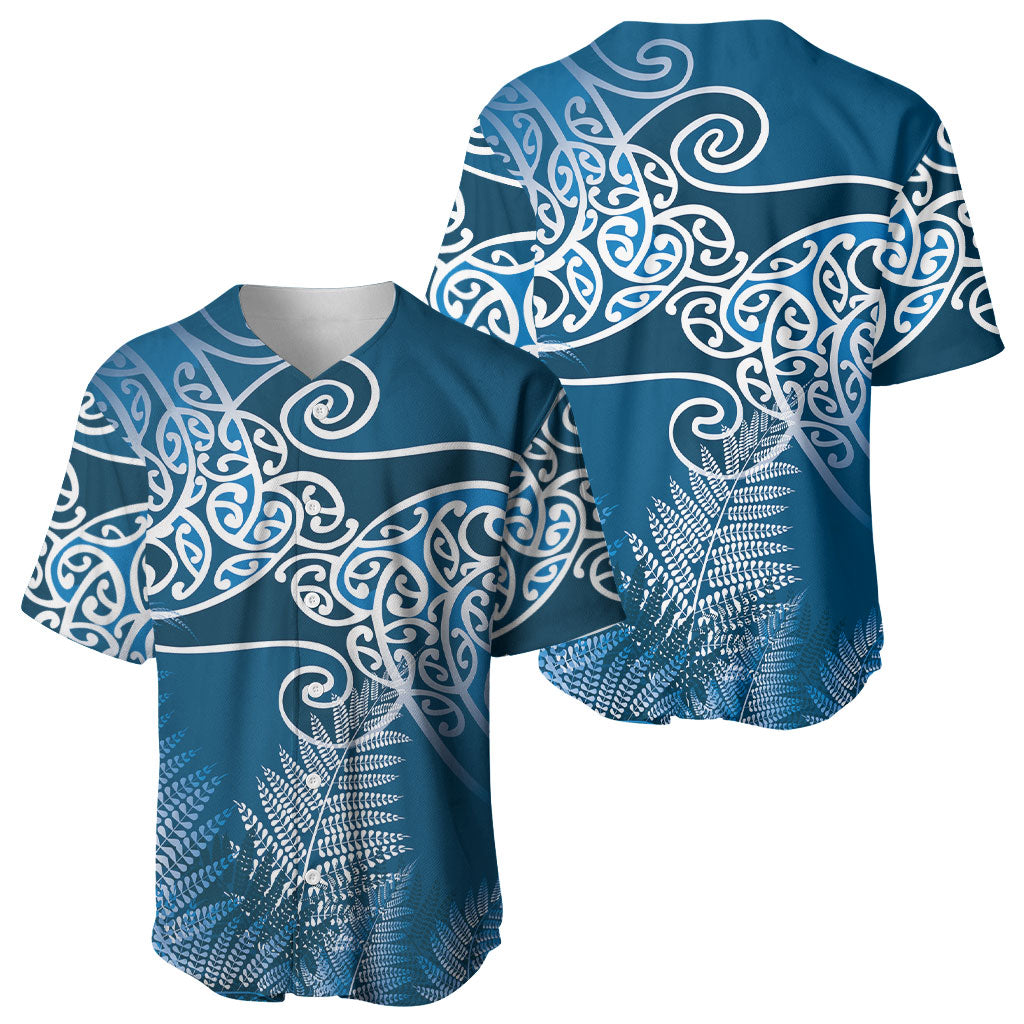 Aotearoa Maori Koru Curves Baseball Jersey Silver Ferns - Navy Blue LT7 - Polynesian Pride