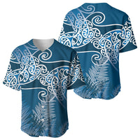 Aotearoa Maori Koru Curves Baseball Jersey Silver Ferns - Navy Blue LT7 - Polynesian Pride