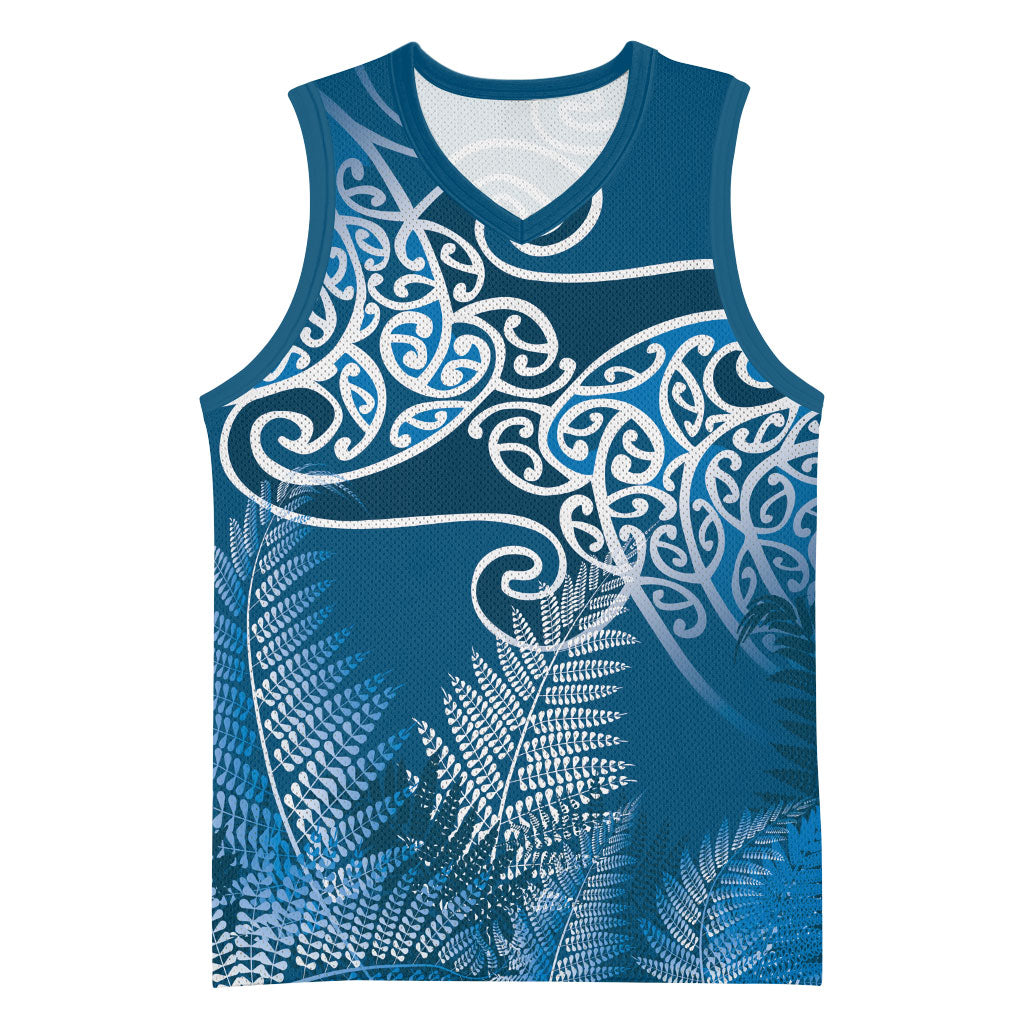 Aotearoa Maori Koru Curves Basketball Jersey Silver Ferns - Navy Blue LT7 Unisex Navy Blue - Polynesian Pride
