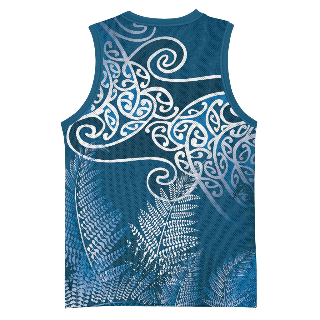Aotearoa Maori Koru Curves Basketball Jersey Silver Ferns - Navy Blue LT7 - Polynesian Pride