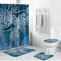 Aotearoa Maori Koru Curves Bathroom Set Silver Ferns - Navy Blue LT7 Bathroom Set (4 pcs) Navy Blue - Polynesian Pride