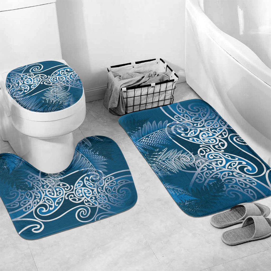 Aotearoa Maori Koru Curves Bathroom Set Silver Ferns - Navy Blue LT7 Mat Set Only (3 pcs) One Size Navy Blue - Polynesian Pride