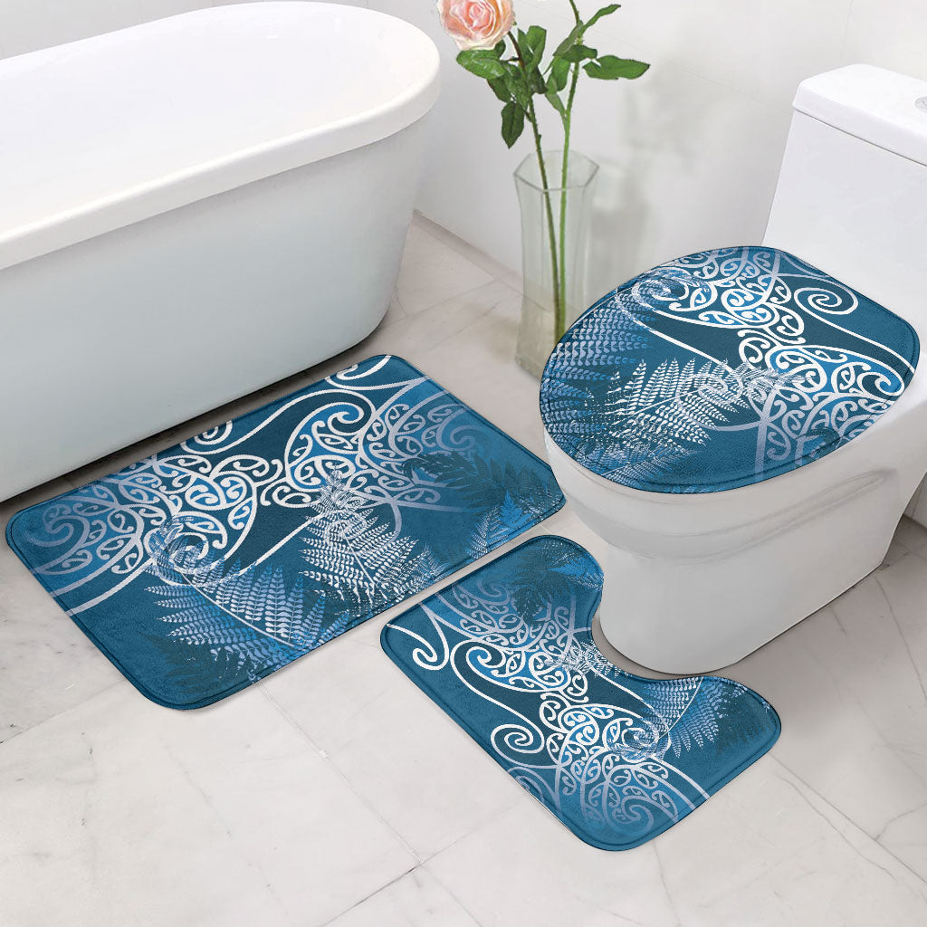 Aotearoa Maori Koru Curves Bathroom Set Silver Ferns - Navy Blue LT7 - Polynesian Pride