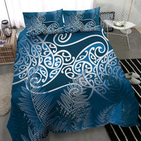 Aotearoa Maori Koru Curves Bedding Set Silver Ferns - Navy Blue LT7 - Polynesian Pride