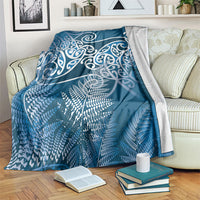 Aotearoa Maori Koru Curves Blanket Silver Ferns - Navy Blue LT7 Navy Blue - Polynesian Pride