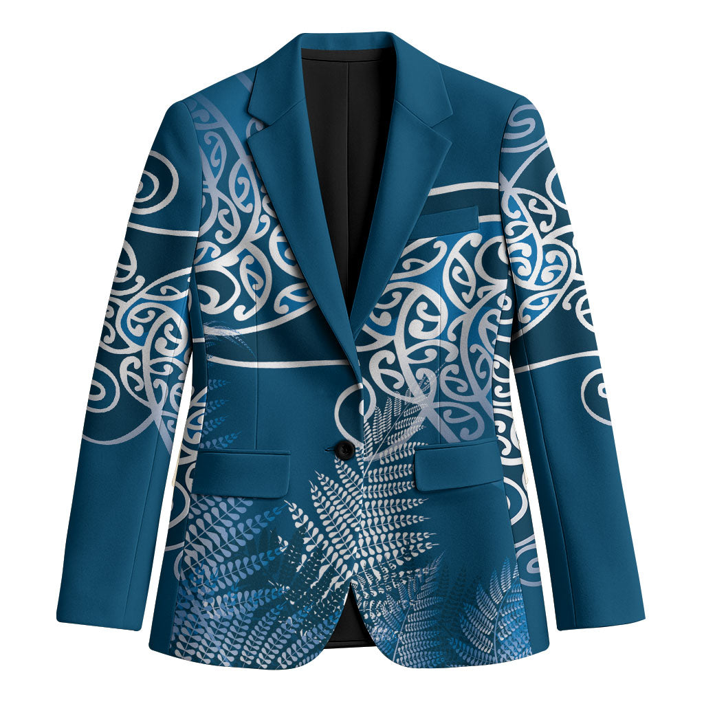 Aotearoa Maori Koru Curves Blazer Silver Ferns - Navy Blue LT7 Unisex Navy Blue - Polynesian Pride