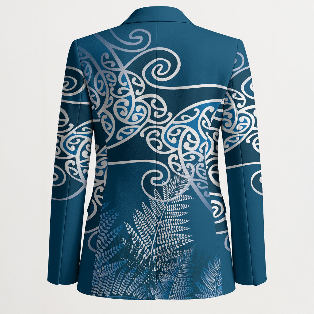 Aotearoa Maori Koru Curves Blazer Silver Ferns - Navy Blue LT7 - Polynesian Pride