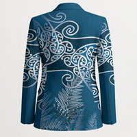 Aotearoa Maori Koru Curves Blazer Silver Ferns - Navy Blue LT7 - Polynesian Pride