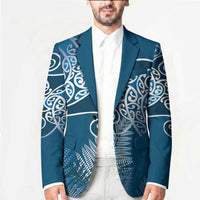 Aotearoa Maori Koru Curves Blazer Silver Ferns - Navy Blue LT7 - Polynesian Pride