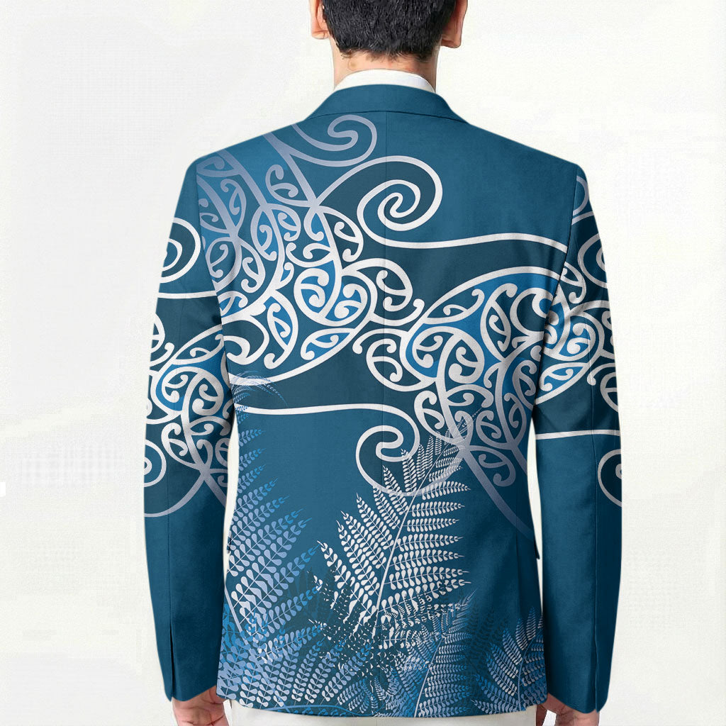 Aotearoa Maori Koru Curves Blazer Silver Ferns - Navy Blue LT7 - Polynesian Pride