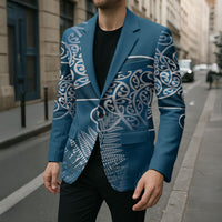 Aotearoa Maori Koru Curves Blazer Silver Ferns - Navy Blue LT7 - Polynesian Pride