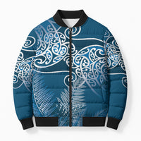 Aotearoa Maori Koru Curves Bomber Puffer Jacket Silver Ferns - Navy Blue LT7 Unisex Navy Blue - Polynesian Pride