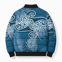 Aotearoa Maori Koru Curves Bomber Puffer Jacket Silver Ferns - Navy Blue LT7 - Polynesian Pride