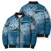 Aotearoa Maori Koru Curves Bomber Puffer Jacket Silver Ferns - Navy Blue LT7 - Polynesian Pride