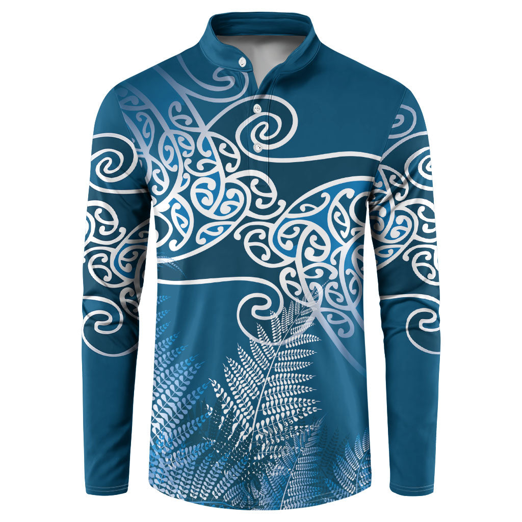 Aotearoa Maori Koru Curves Button Sweatshirt Silver Ferns - Navy Blue LT7 Navy Blue - Polynesian Pride
