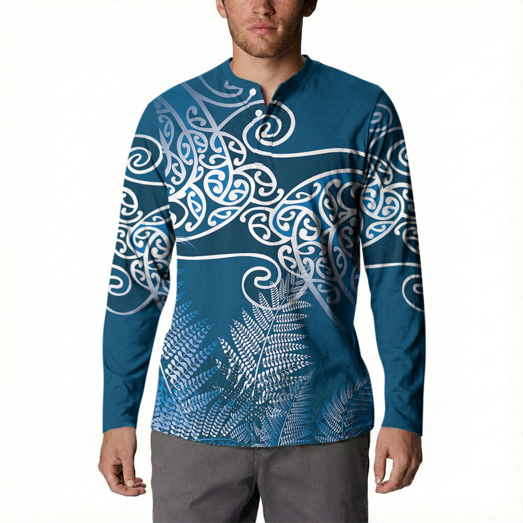 Aotearoa Maori Koru Curves Button Sweatshirt Silver Ferns - Navy Blue LT7 - Polynesian Pride