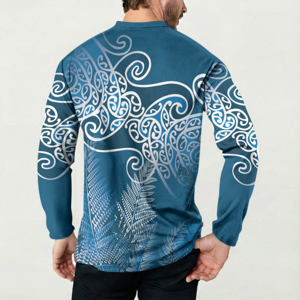 Aotearoa Maori Koru Curves Button Sweatshirt Silver Ferns - Navy Blue LT7 - Polynesian Pride