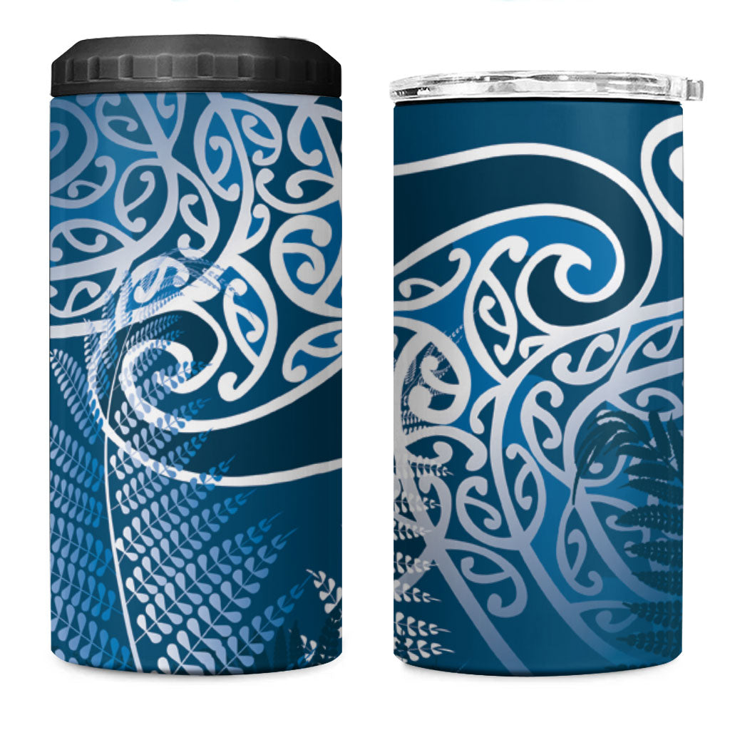 Aotearoa Maori Koru Curves 4 in 1 Can Cooler Tumbler Silver Ferns - Navy Blue LT7 One Size: 16 oz Navy Blue - Polynesian Pride