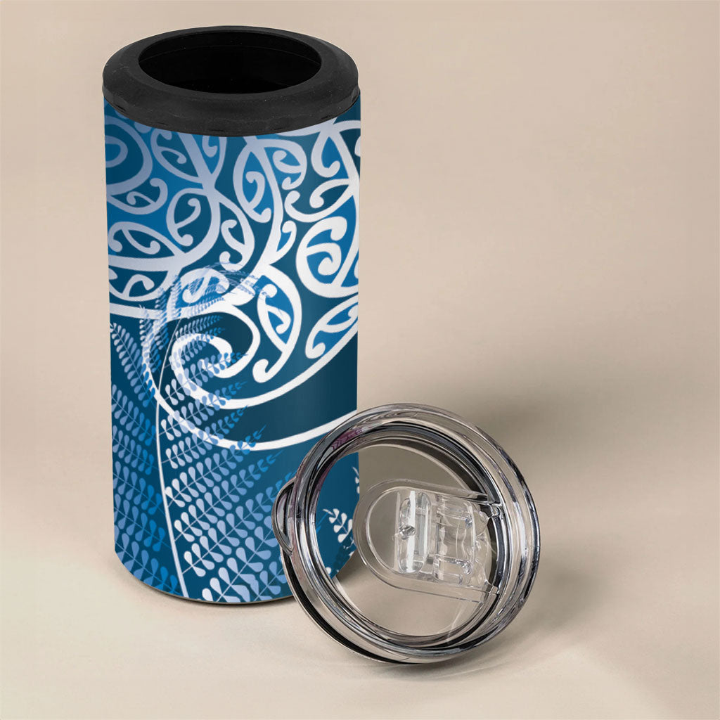 Aotearoa Maori Koru Curves 4 in 1 Can Cooler Tumbler Silver Ferns - Navy Blue LT7 - Polynesian Pride