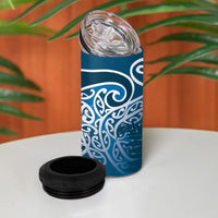 Aotearoa Maori Koru Curves 4 in 1 Can Cooler Tumbler Silver Ferns - Navy Blue LT7 - Polynesian Pride