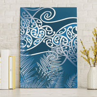 Aotearoa Maori Koru Curves Canvas Wall Art Silver Ferns - Navy Blue