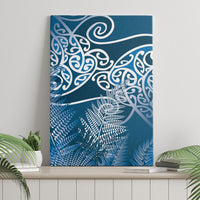 Aotearoa Maori Koru Curves Canvas Wall Art Silver Ferns - Navy Blue