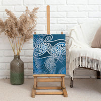 Aotearoa Maori Koru Curves Canvas Wall Art Silver Ferns - Navy Blue