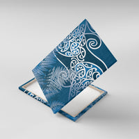 Aotearoa Maori Koru Curves Canvas Wall Art Silver Ferns - Navy Blue