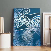 Aotearoa Maori Koru Curves Canvas Wall Art Silver Ferns - Navy Blue