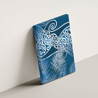 Aotearoa Maori Koru Curves Canvas Wall Art Silver Ferns - Navy Blue