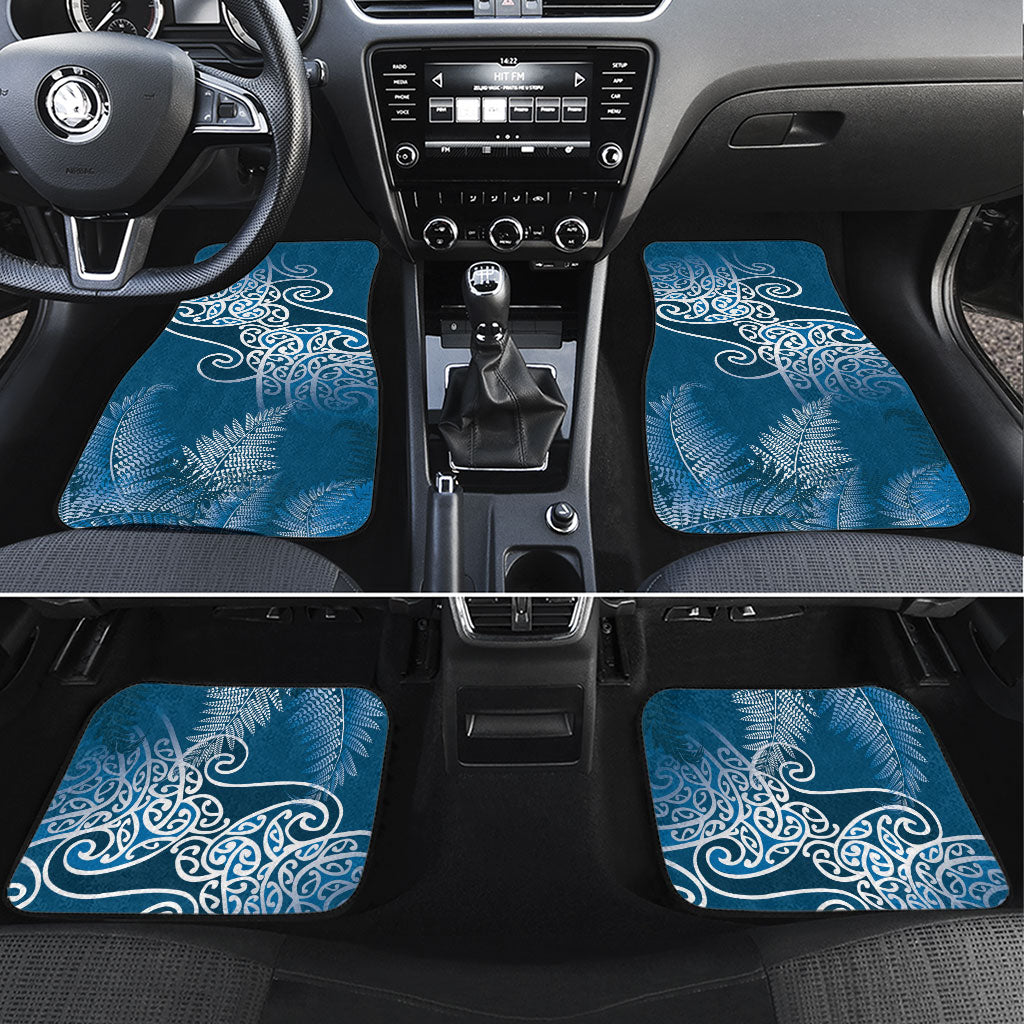 Aotearoa Maori Koru Curves Car Mats Silver Ferns - Navy Blue LT7 Set 4pcs Navy Blue - Polynesian Pride