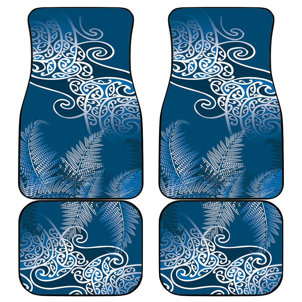 Aotearoa Maori Koru Curves Car Mats Silver Ferns - Navy Blue LT7 - Polynesian Pride