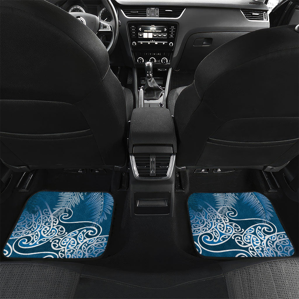 Aotearoa Maori Koru Curves Car Mats Silver Ferns - Navy Blue LT7 Set 2pcs - Back Navy Blue - Polynesian Pride