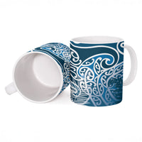 Aotearoa Maori Koru Curves Ceramic Mug Silver Ferns - Navy Blue LT7 - Polynesian Pride