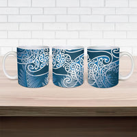 Aotearoa Maori Koru Curves Ceramic Mug Silver Ferns - Navy Blue LT7 - Polynesian Pride