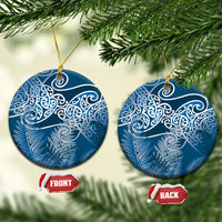 Aotearoa Maori Koru Curves Ceramic Ornament Silver Ferns - Navy Blue LT7 Circle Navy Blue - Polynesian Pride