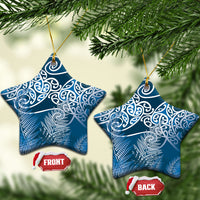 Aotearoa Maori Koru Curves Ceramic Ornament Silver Ferns - Navy Blue LT7 Star Navy Blue - Polynesian Pride