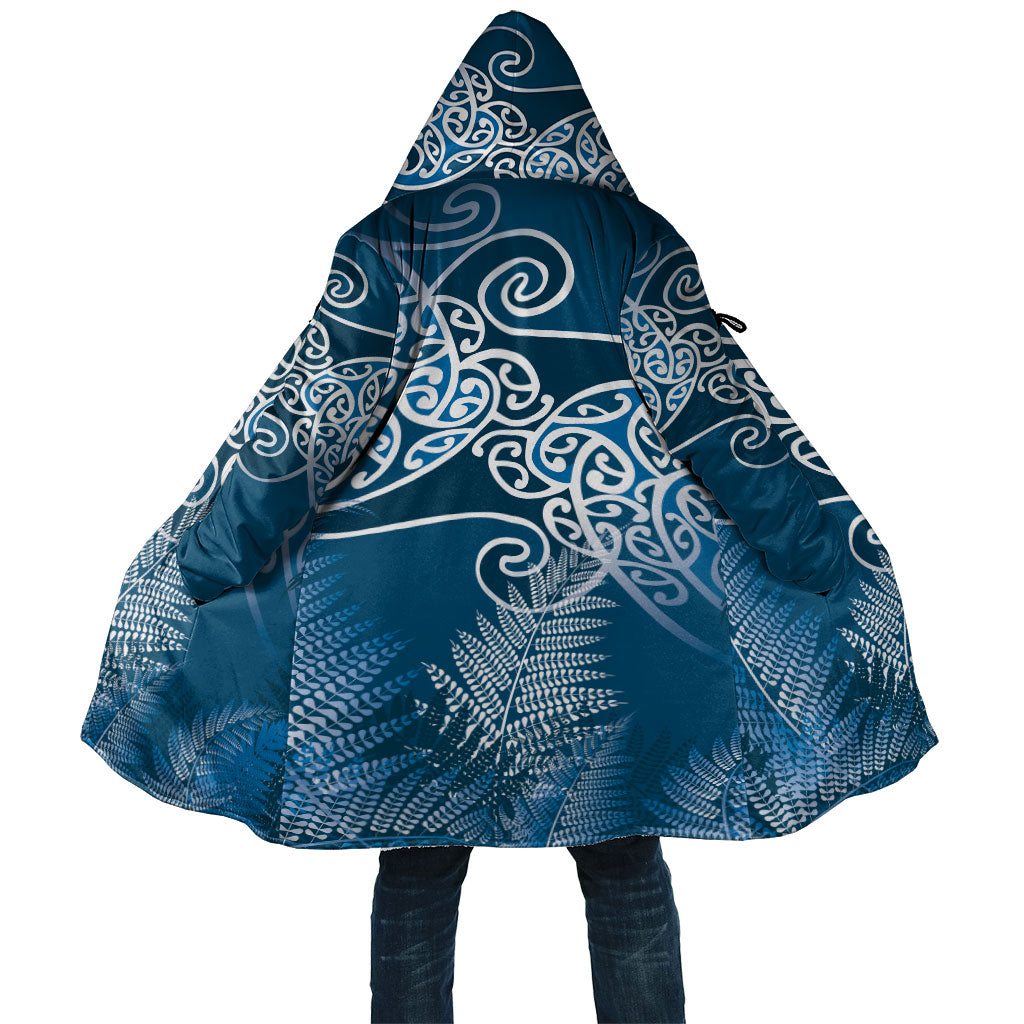 Aotearoa Maori Koru Curves Cloak Silver Ferns - Navy Blue LT7 Unisex Navy Blue - Polynesian Pride
