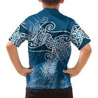 Aotearoa Maori Koru Curves Family Matching Off The Shoulder Long Sleeve Dress and Hawaiian Shirt Silver Ferns - Navy Blue