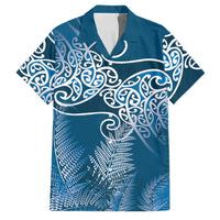Aotearoa Maori Koru Curves Family Matching Off Shoulder Maxi Dress and Hawaiian Shirt Silver Ferns - Navy Blue
