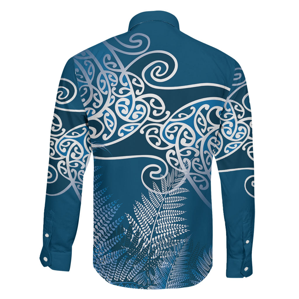 Aotearoa Maori Koru Curves Family Matching Summer Maxi Dress and Hawaiian Shirt Silver Ferns - Navy Blue