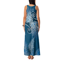 Aotearoa Maori Koru Curves Family Matching Tank Maxi Dress and Hawaiian Shirt Silver Ferns - Navy Blue