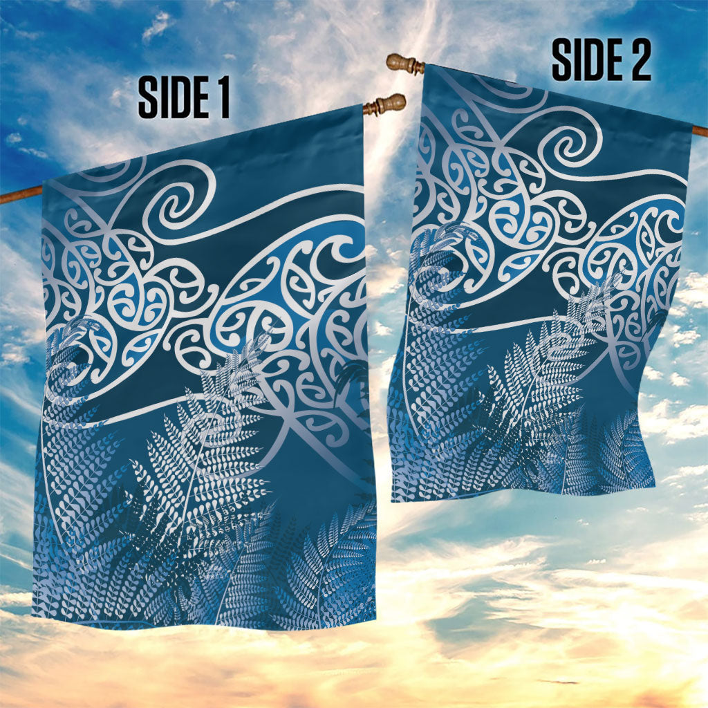 Aotearoa Maori Koru Curves Garden Flag Silver Ferns - Navy Blue LT7 - Polynesian Pride