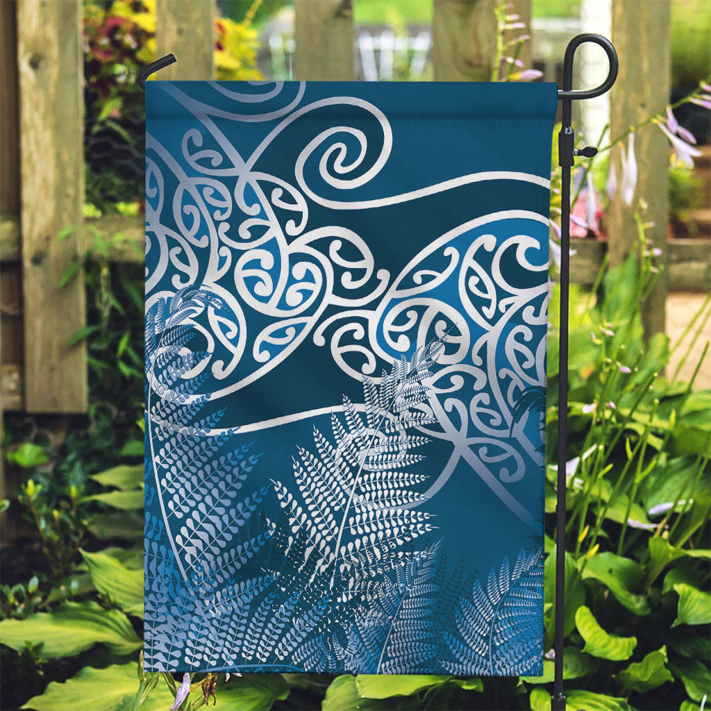 Aotearoa Maori Koru Curves Garden Flag Silver Ferns - Navy Blue LT7 Garden Flag Navy Blue - Polynesian Pride