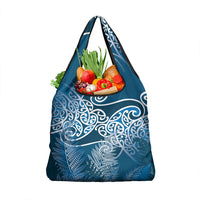 Aotearoa Maori Koru Curves Grocery Bag Silver Ferns - Navy Blue LT7 1-pack One Size Navy Blue - Polynesian Pride