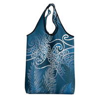 Aotearoa Maori Koru Curves Grocery Bag Silver Ferns - Navy Blue LT7 - Polynesian Pride