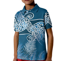 Aotearoa Maori Koru Curves Kid Polo Shirt Silver Ferns - Navy Blue LT7 Kid Navy Blue - Polynesian Pride