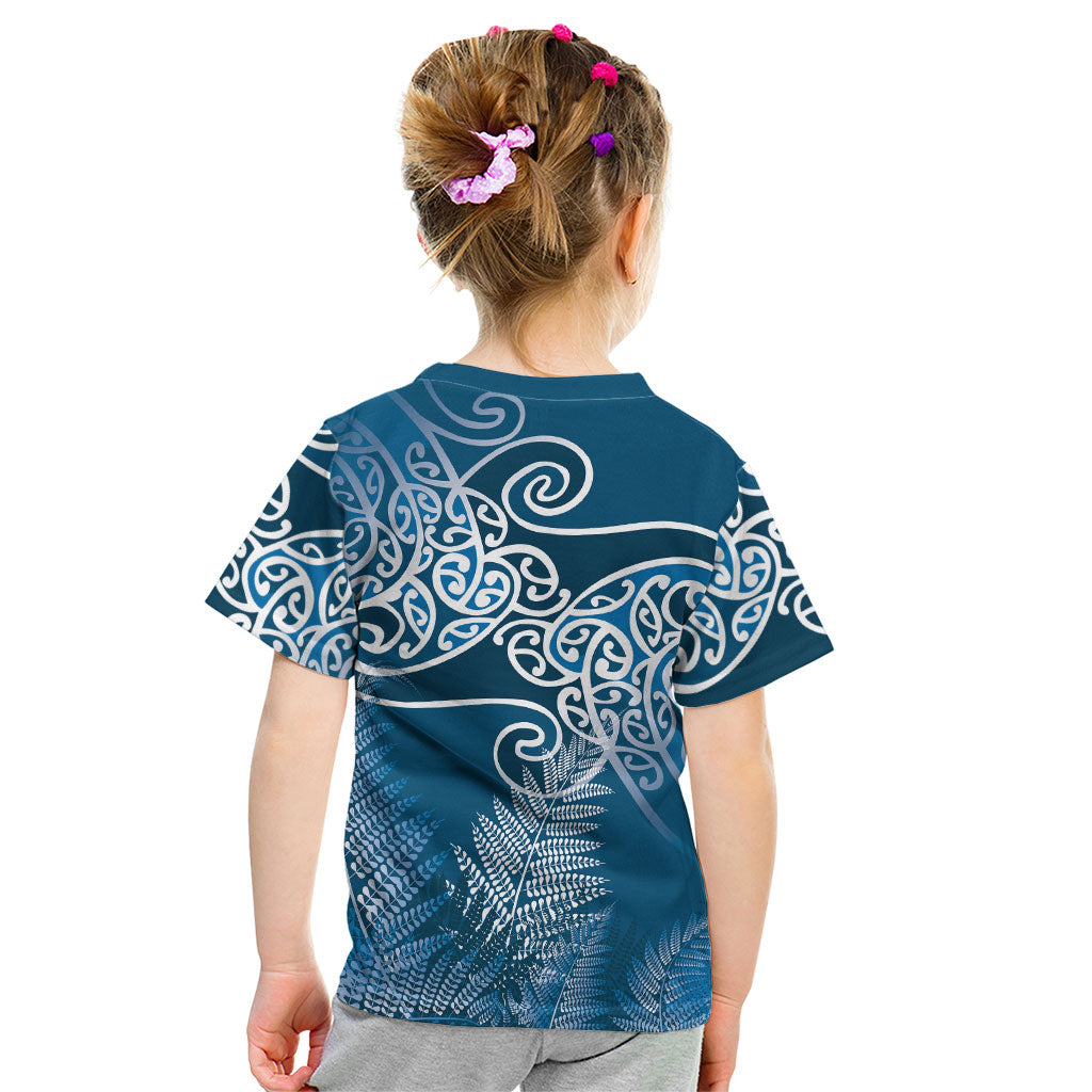 Aotearoa Maori Koru Curves Kid T Shirt Silver Ferns - Navy Blue LT7 - Polynesian Pride